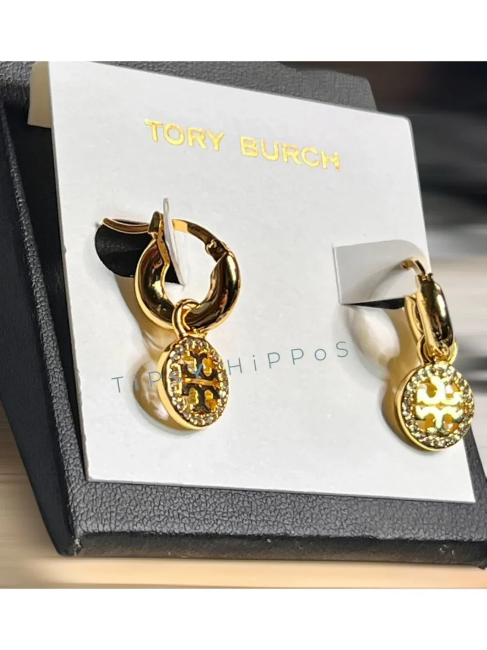 NEW!! Tory Burch Gold Miller Pave Necklace and Dangle Earring Set!
